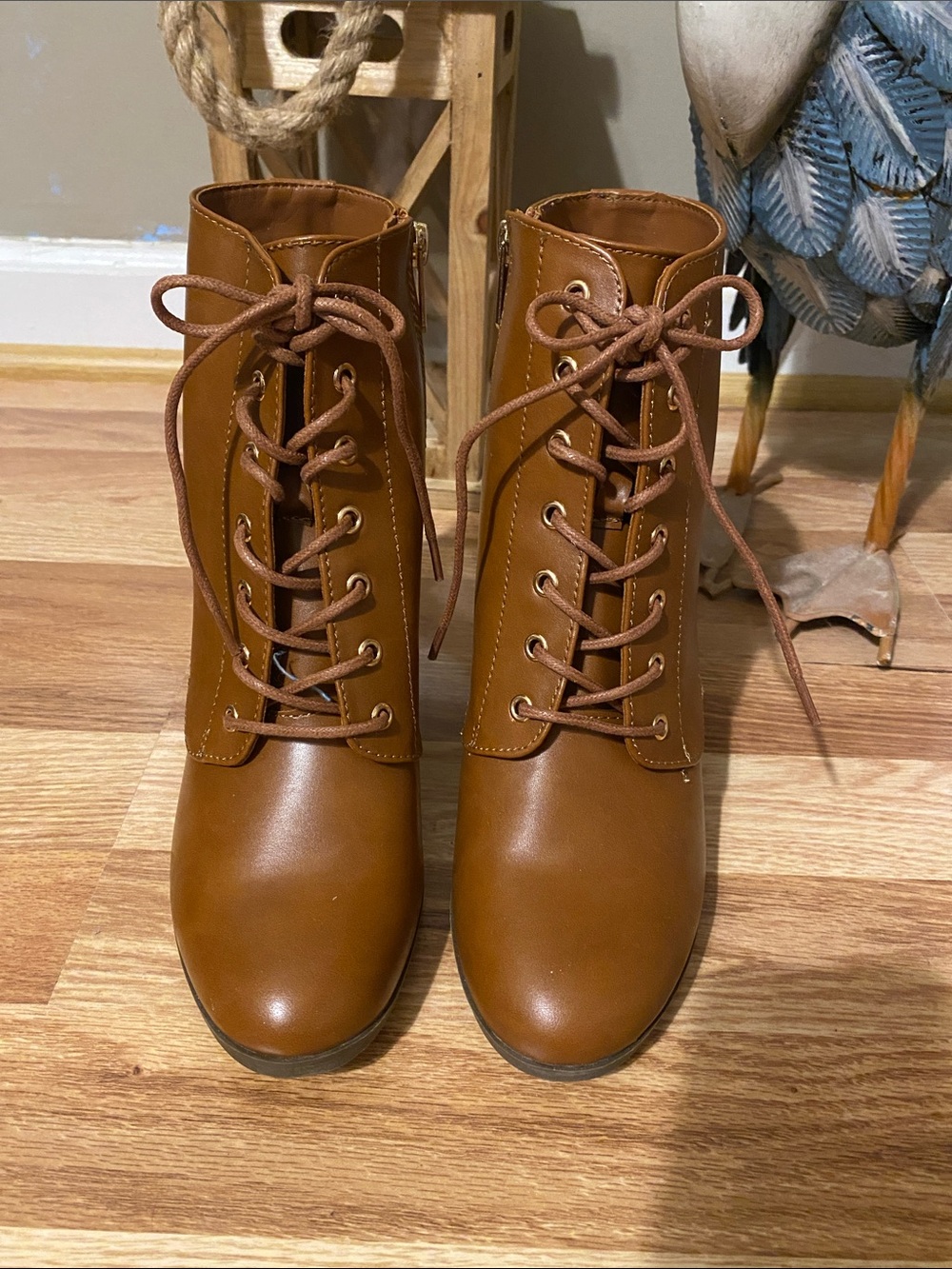 Xappeal Lace-Up Ankle Boots in Cognac Brown